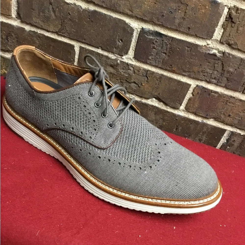 Johnston & Murphy Gray Knit Oxford with Brown Trim